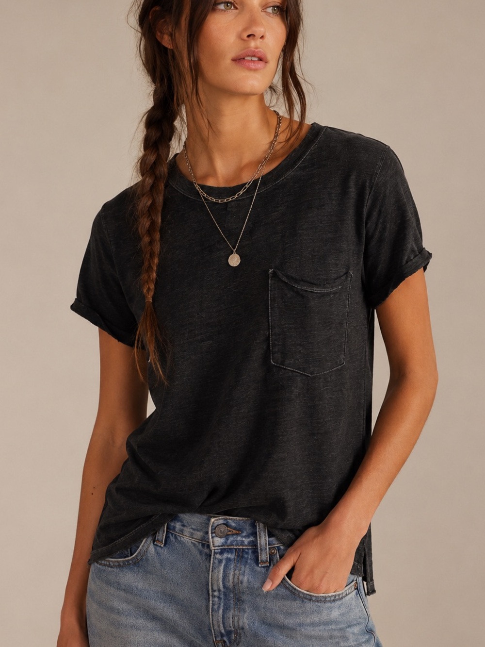🖤 Free People We The Free Vella Pocket Tee Black Medium NWT